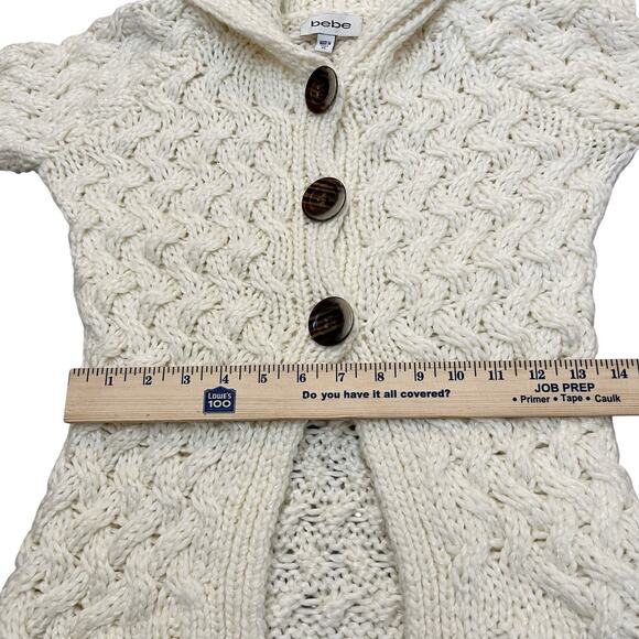 Y2K Bebe Chunky Fisherman Cardigan Sweater XS Cable Knit Button Down Fitted - Picture 12 of 13